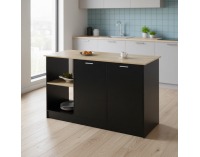 Kuchynský ostrovček Pompej - čierna / dub