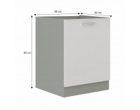 Dolná kuchynská skrinka Prado 60 D 1F BB - biely vysoký lesk / sivá