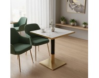 Jedálenský bistro stôl Preston 70x70 cm - biely mramor / čierna / zlatá