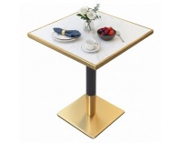 Jedálenský bistro stôl Preston 70x70 cm - biely mramor / čierna / zlatá