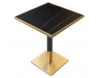 Jedálenský bistro stôl Preston 70x70 cm - čierny mramor / čierna / zlatá