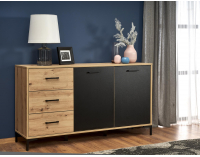 Dvojdverová komoda so zásuvkami Raven KM1 - dub artisan / čierna