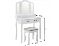 Toaletný stolík s taburetkou Regina - biela / strieborná