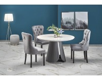 Okrúhly jedálenský stôl Remigio - biely mramor / sivá