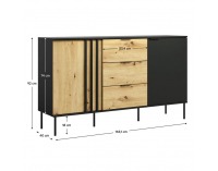 Dvojdverová komoda so zásuvkami Rimina 2D3S - čierna onyx / dub artisan