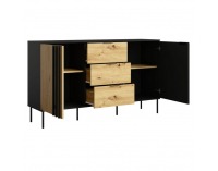 Dvojdverová komoda so zásuvkami Rimina 2D3S - čierna onyx / dub artisan