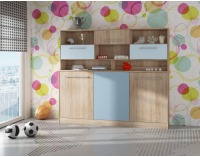 Výklopná posteľ s roštom a nadstavbou Roger 90 - sonoma svetlá / belasá / modrá