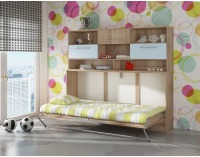 Výklopná posteľ s roštom a nadstavbou Roger 90 - sonoma svetlá / belasá / modrá