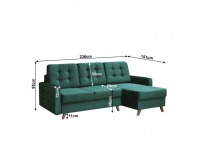 Rohová sedačka s rozkladom a úložným priestorom Medlin L/P - smaragdová / orech