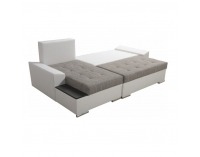 Rohová sedačka s rozkladom a úložným priestorom Nemo 2 New L - biela / sivohnedá