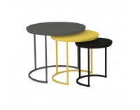 Okrúhly príručný stolík (3 ks) Ronel - sivá / žltá / čierna