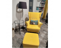Kreslo (ušiak) Rufino New - žltá / wenge