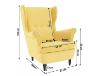 Kreslo (ušiak) Rufino New - žltá / wenge