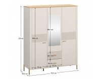 Trojdverová šatníková skriňa so zrkadlom Runol 3D2S - kašmír / dub kamenný