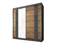 Šatníková skriňa s posuvnými dverami a zrkadlom Manno 2D - dub riviera zlatý / grafit