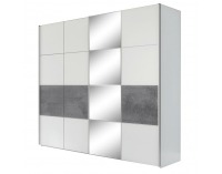 Šatníková skriňa s posuvnými dverami a zrkadlom Puno - biela matná / sivá