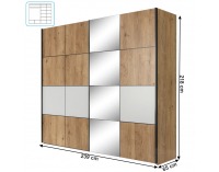 Šatníková skriňa s posuvnými dverami a zrkadlom Puno - dub grandson / biela matná