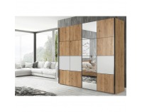 Šatníková skriňa s posuvnými dverami a zrkadlom Puno - dub grandson / biela matná