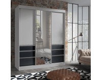 Šatníková skriňa s posuvnými dverami a zrkadlom Romualda 180 - sivá / čierna