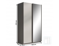 Šatníková skriňa s posuvnými dverami a zrkadlom Rozine 120 - sivá