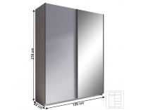 Šatníková skriňa s posuvnými dverami a zrkadlom Rozine 150 - sivá