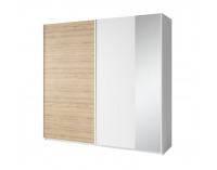 Šatníková skriňa s posuvnými dverami a zrkadlom Simpla 2D - biela / dub divoký