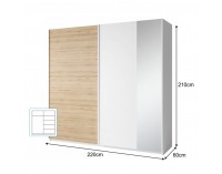 Šatníková skriňa s posuvnými dverami a zrkadlom Simpla 2D - biela / dub divoký