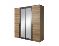 Šatníková skriňa so zrkadlom Manno 4D - dub riviera zlatý / grafit