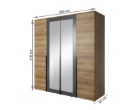 Šatníková skriňa so zrkadlom Manno 4D - dub riviera zlatý / grafit