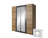 Šatníková skriňa so zrkadlom Manno 4D - dub riviera zlatý / grafit