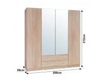 Šatníková skriňa so zrkadlom Mexim 4D - dub sonoma