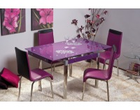 Jedálenský stôl GD-082 - chróm / tvrdené sklo / fialová