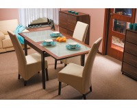 Rozkladací jedálenský stôl Toledo - orech / mliečne tvrdené sklo