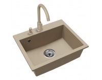 Granitový kuchynský drez so sifónom Siven 55 58x49 cm - béžová