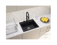 Granitový kuchynský drez so sifónom Siven 55 58x49 cm - čierna