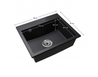 Granitový kuchynský drez so sifónom Siven 55 58x49 cm - čierna