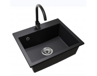 Granitový kuchynský drez so sifónom Siven 55 58x49 cm - čierna