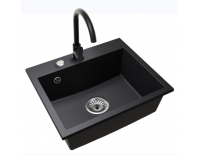 Granitový kuchynský drez so sifónom Siven 55 58x49 cm - čierna