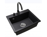 Granitový kuchynský drez so sifónom Siven 55 58x49 cm - čierna