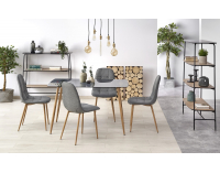 Sklenený jedálenský stôl Next - dymová / dub medový