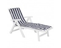 Záhradné lehátko s vankúšom Smerdo 2 - biela / vzor pásik