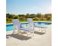 Záhradné lehátko s vankúšom Smerdo 2 - biela / vzor pásik