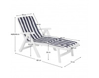 Záhradné lehátko s vankúšom Smerdo 2 - biela / vzor pásik
