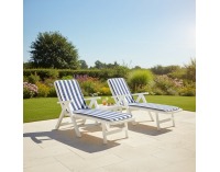 Záhradné lehátko s vankúšom Smerdo 2 - biela / vzor pásik