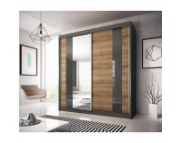 Šatníková skriňa s posuvnými dverami a zrkadlom Manno 2D - dub riviera zlatý / grafit