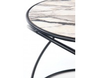 Okrúhly príručný stolík (2 ks) Susanna - biely mramor / čierna