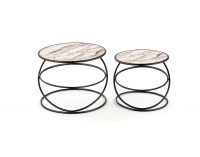 Okrúhly príručný stolík (2 ks) Susanna - biely mramor / čierna