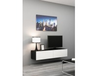 TV stolík na stenu Vigo 140 - čierna / biely lesk