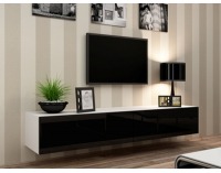 TV stolík na stenu Vigo 180 - biela / čierny lesk
