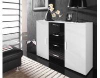 Komoda Uni - biela / biely lesk / čierny lesk